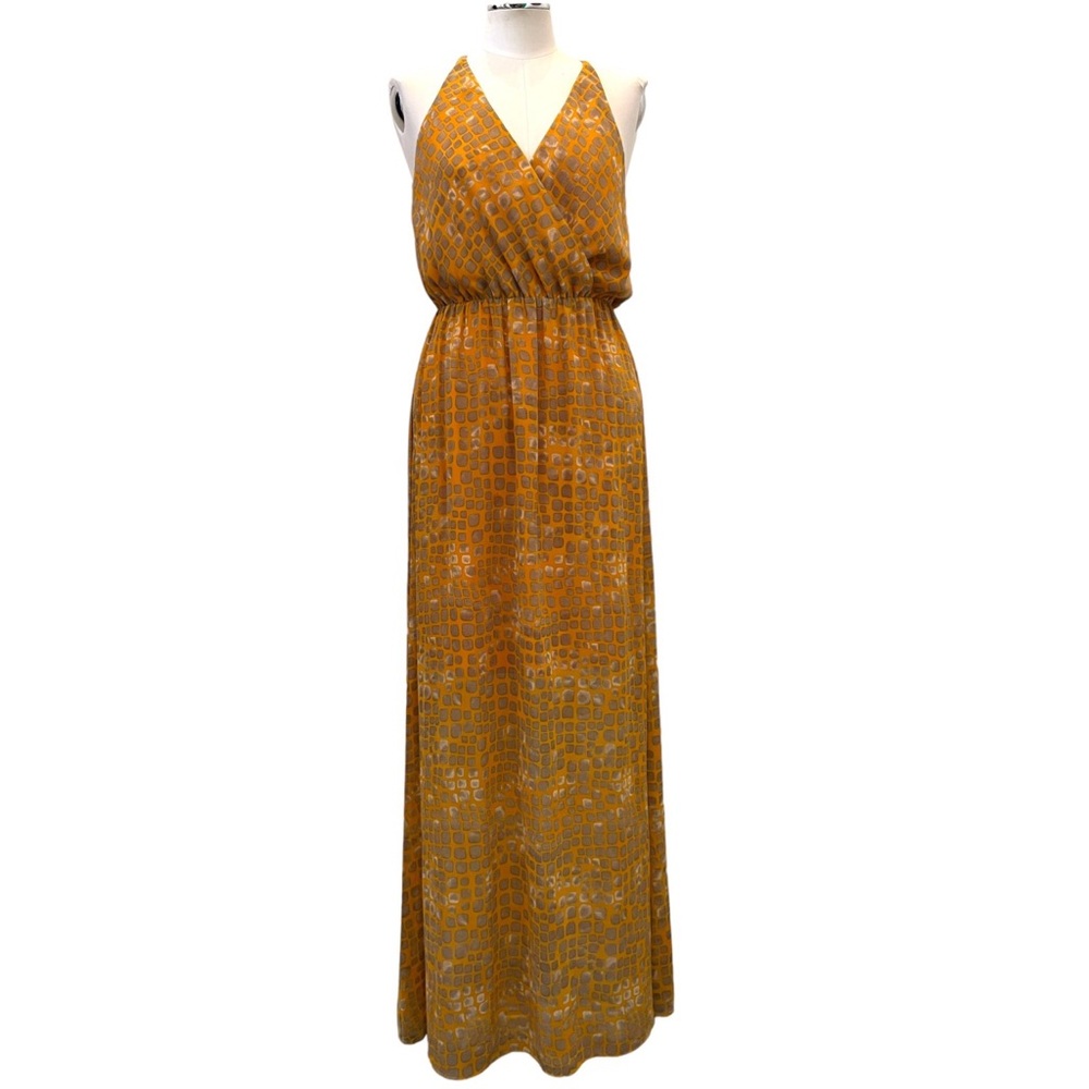 Tahari Mustard and Gold Maxi Dress Size L